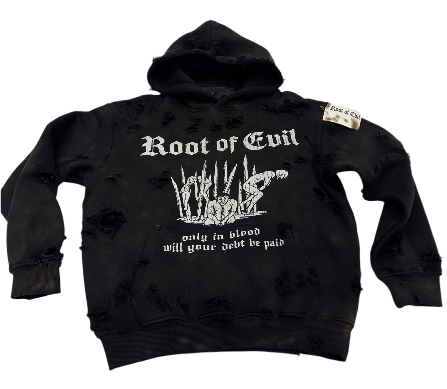 Debt Paid in Blood distressed hoodie