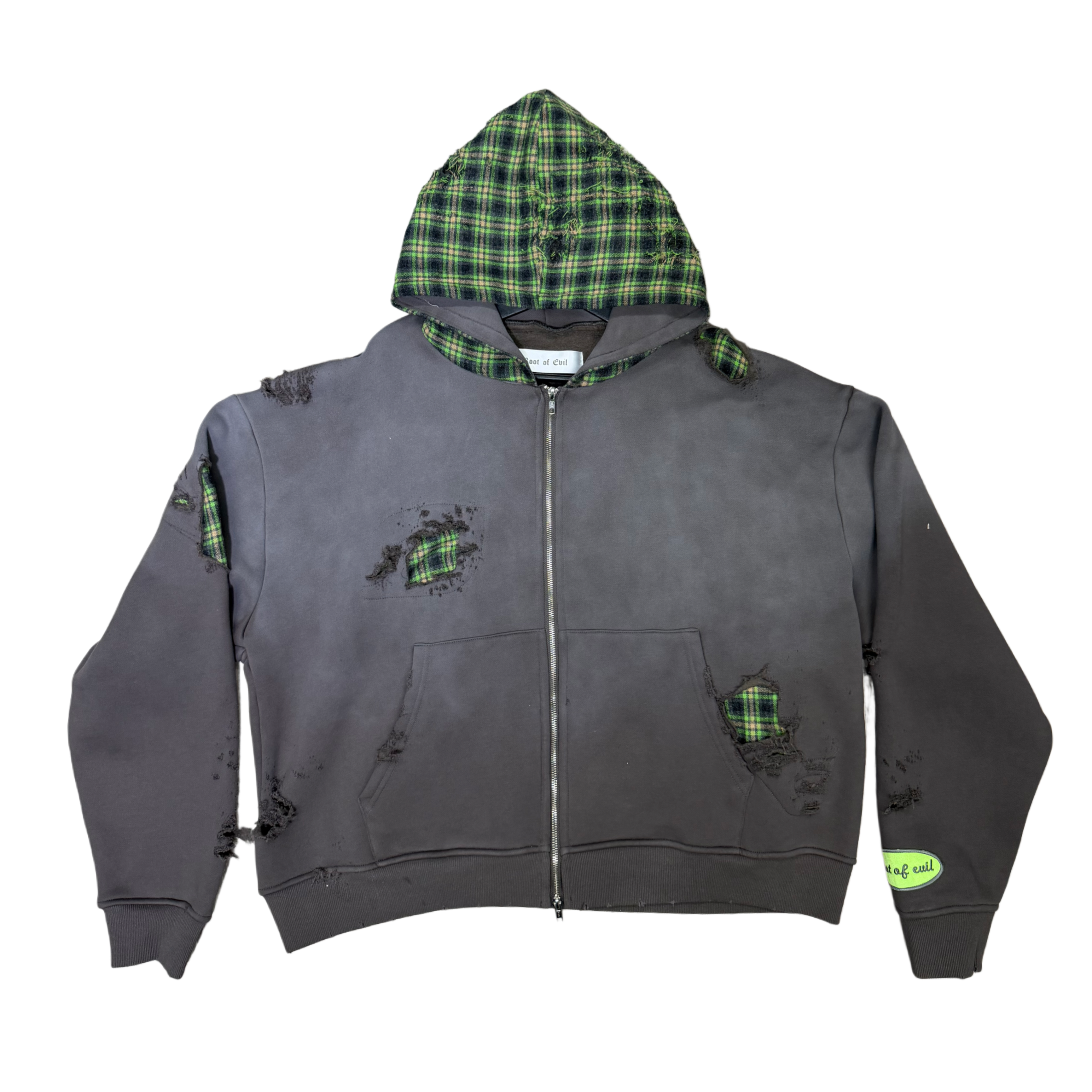 ROOT OF EVIL DISTRESSED FLANNEL TRACK HOODIE