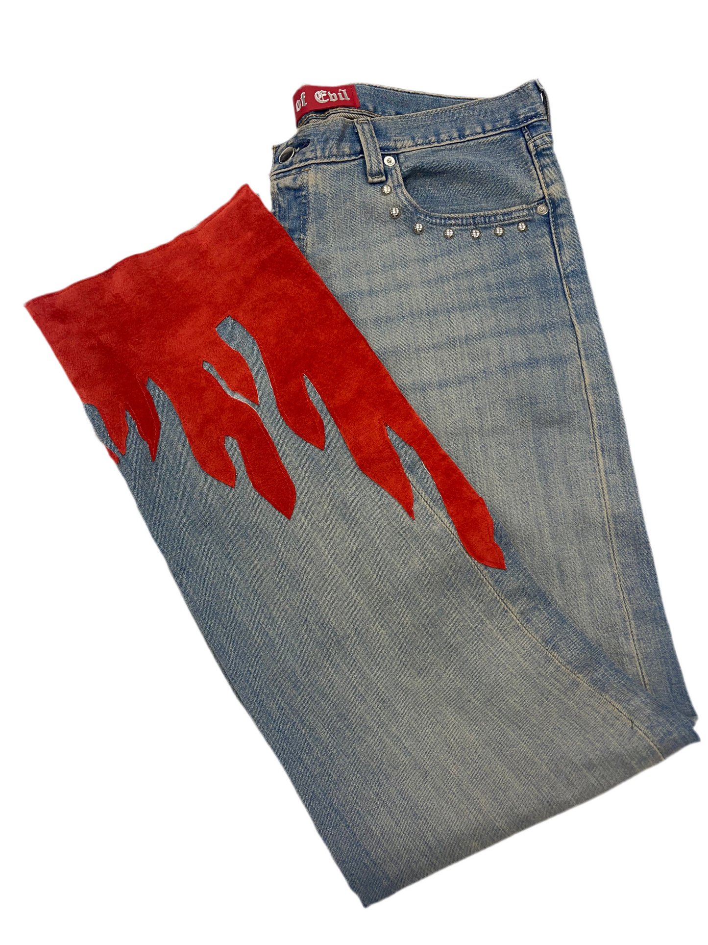 Suede flames denim