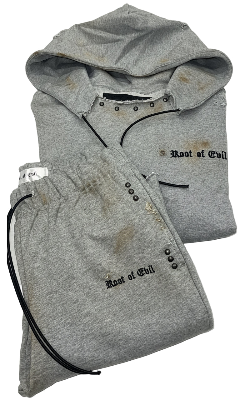 ROOT OF EVIL “Burnt Grey” Distressed Sweatsuit