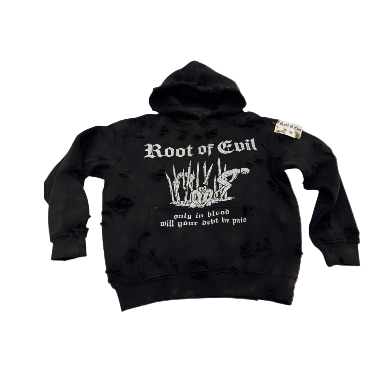 Debt Paid in Blood distressed hoodie