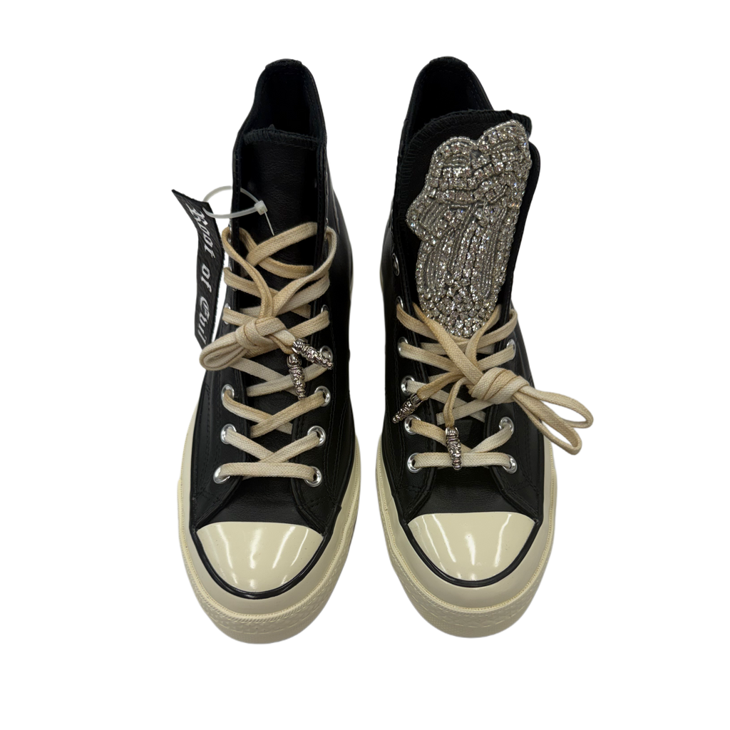 BLACK LEATHER 70’s CHUCKS — CRYSTAL ROLLING STONE EDITION
