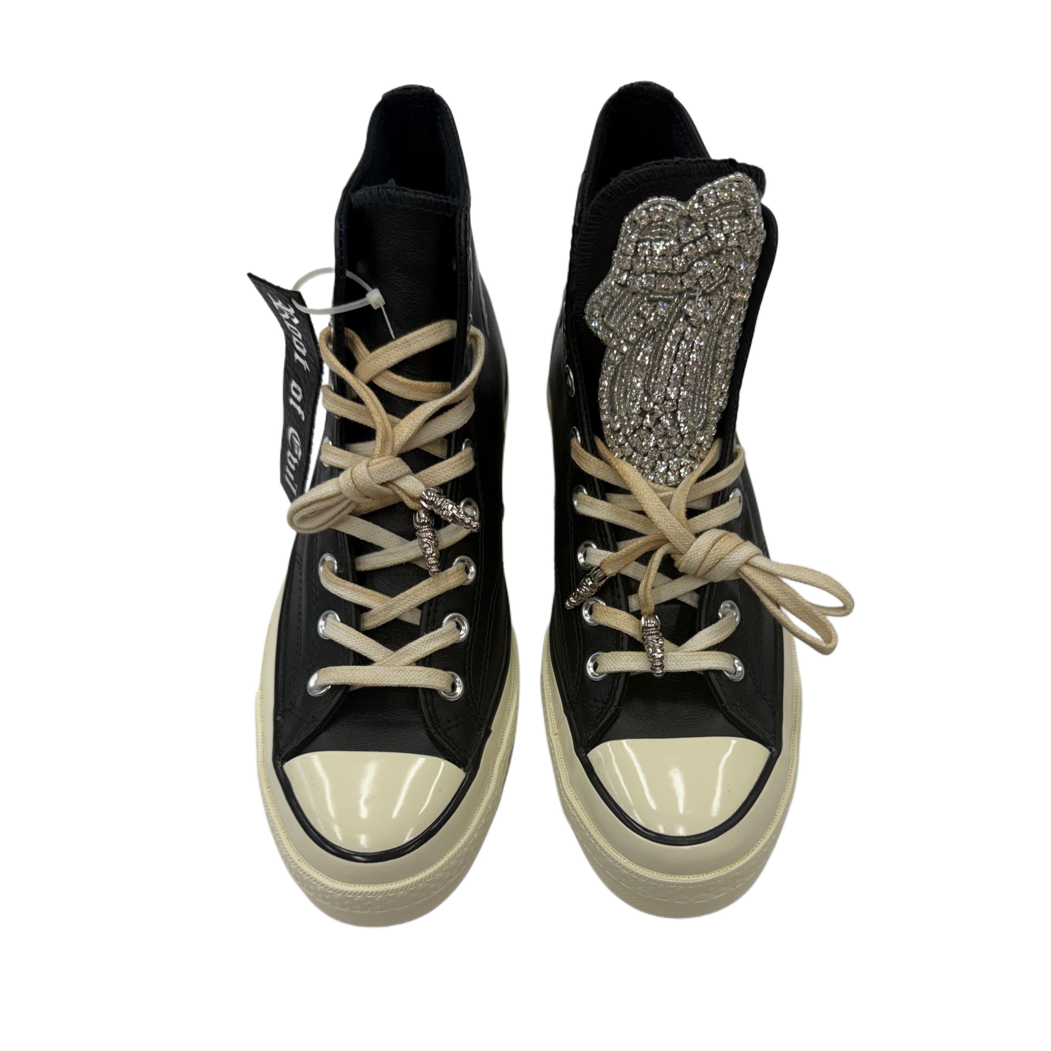 BLACK LEATHER 70’s CHUCKS — CRYSTAL ROLLING STONE EDITION