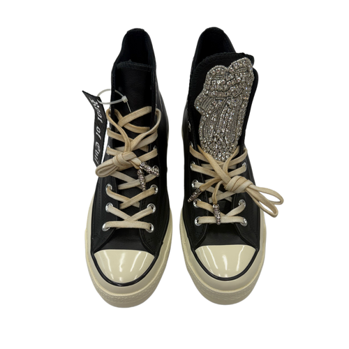 BLACK LEATHER 70’s CHUCKS — CRYSTAL ROLLING STONE EDITION