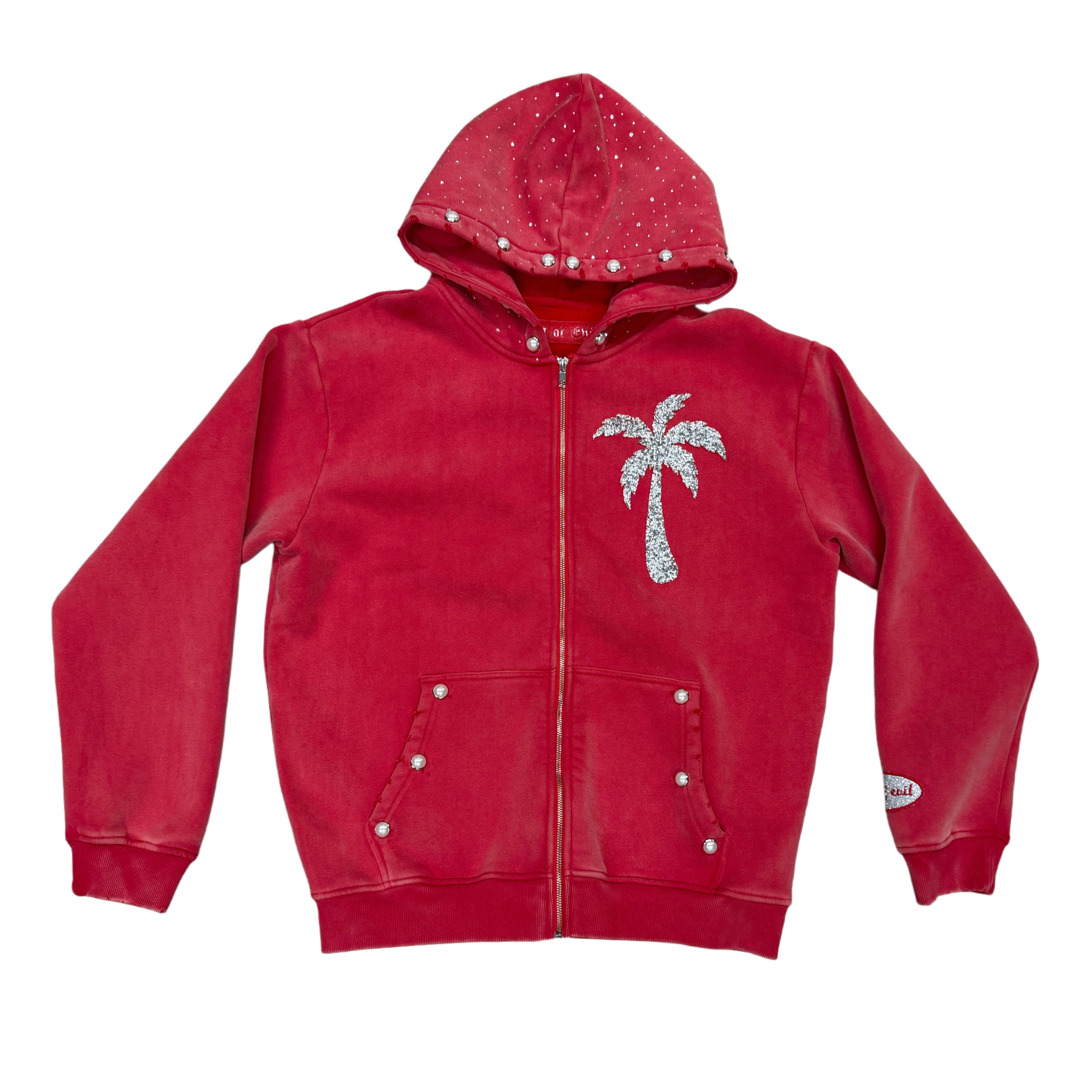 red crush ice and pearls palm tree hoodie