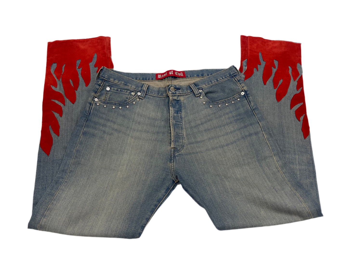 Suede flames denim
