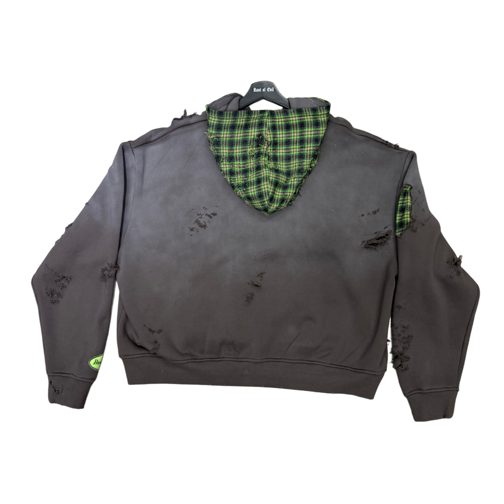 ROOT OF EVIL DISTRESSED FLANNEL TRACK HOODIE