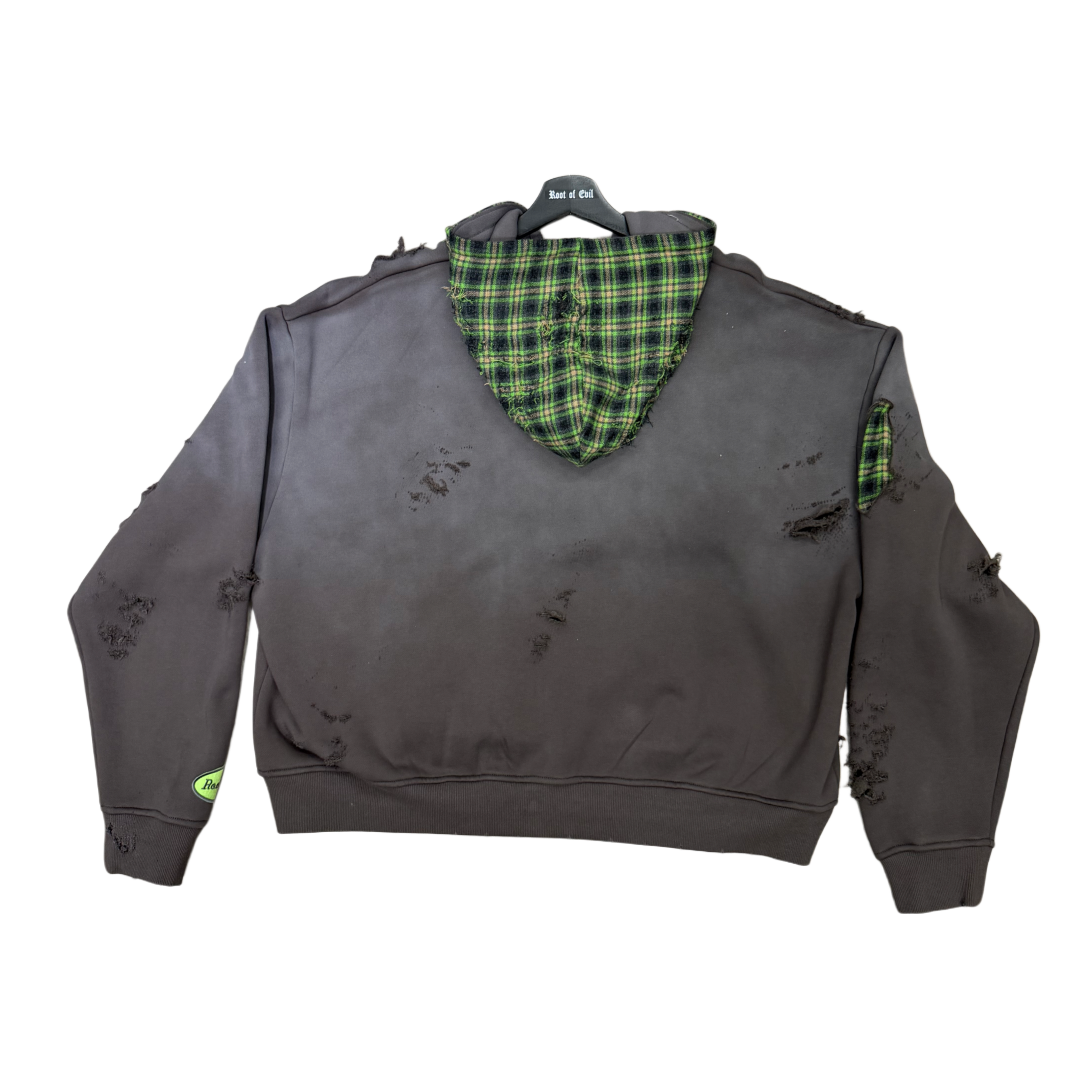 ROOT OF EVIL DISTRESSED FLANNEL TRACK HOODIE