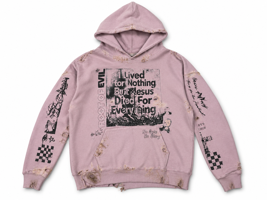 Root of Evil “No Guts, No Glory” Distressed Hoodie