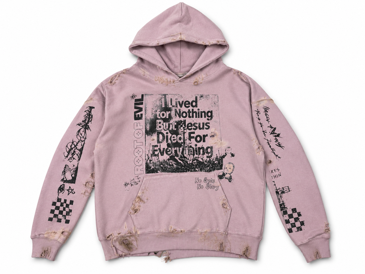 Root of Evil “No Guts, No Glory” Distressed Hoodie