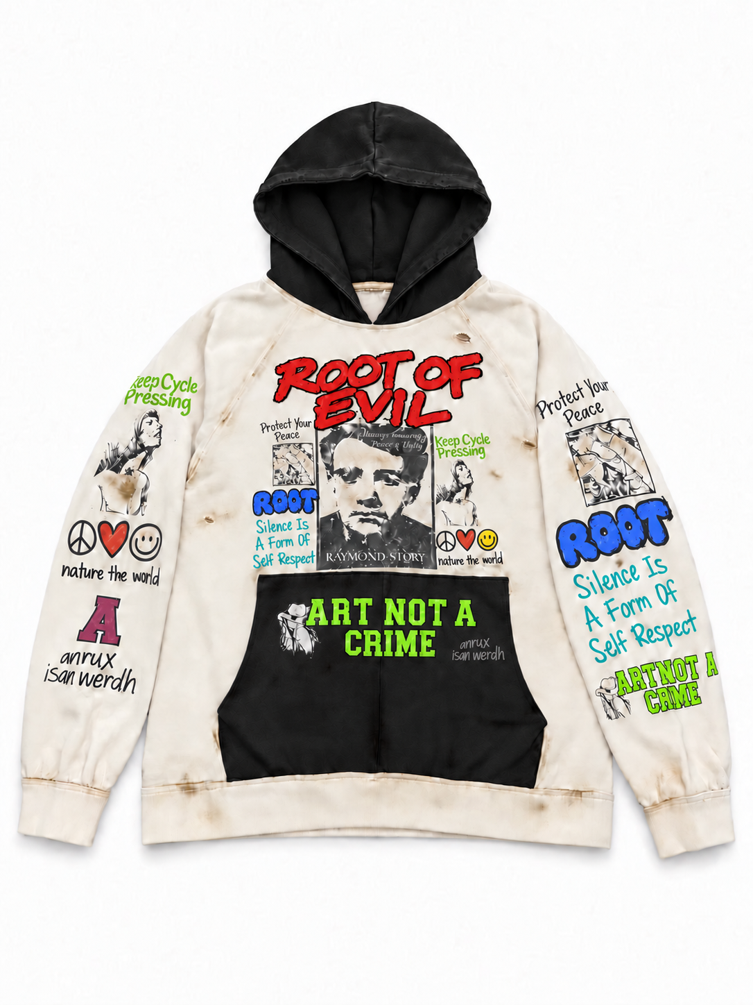 ROE “ART NOT A CRIME” DISTRESSED HOODIE